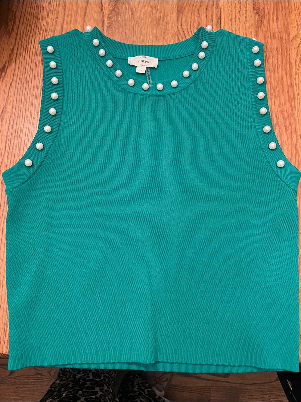 entro Pearl-Embellished Knit Top - Green